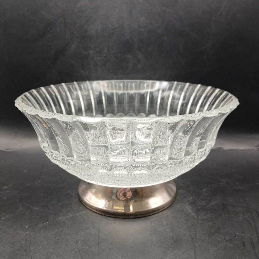Glass Dish on Silver Pedestal Cut Glass