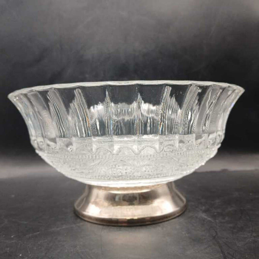 Glass Dish on Silver Pedestal Cut Glass