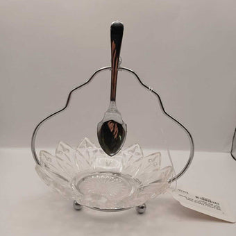 Mid century Federal Glass petal nut/mint bowl with spoon rest and spoon