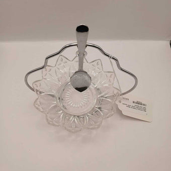 Mid century Federal Glass petal nut/mint bowl with spoon rest and spoon