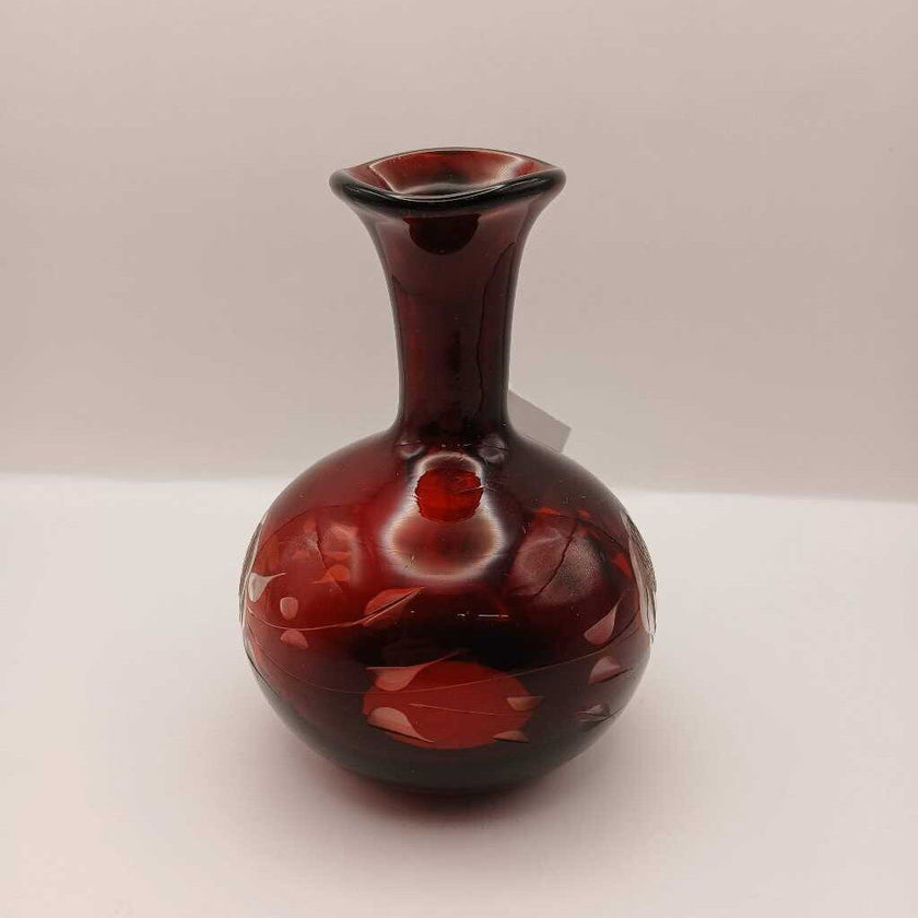 Bohemian Hand Blown Ruby Red Cut-to-Clear Cruet
