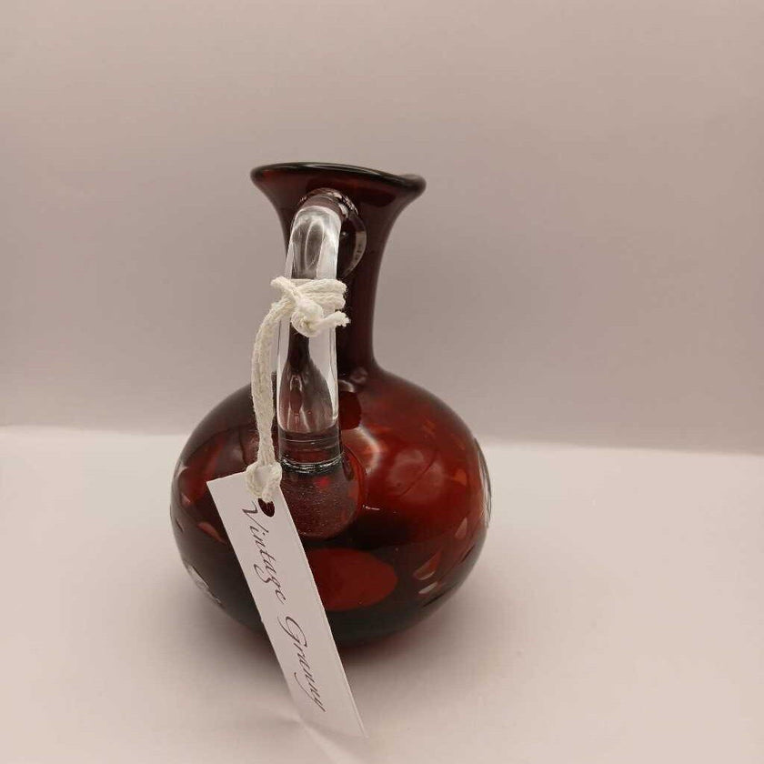 Bohemian Hand Blown Ruby Red Cut-to-Clear Cruet