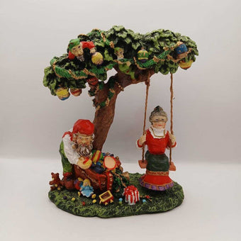 Cedar Creek Collection Mr & Mrs Claus Swing w/Elves In Tree Christmas Figurine