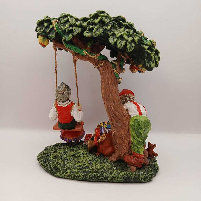 Cedar Creek Collection Mr & Mrs Claus Swing w/Elves In Tree Christmas Figurine