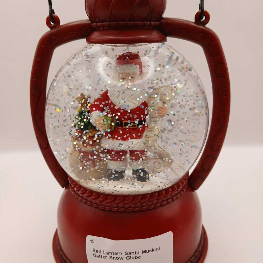 Red Lantern Santa Musical Glitter Snow Globe