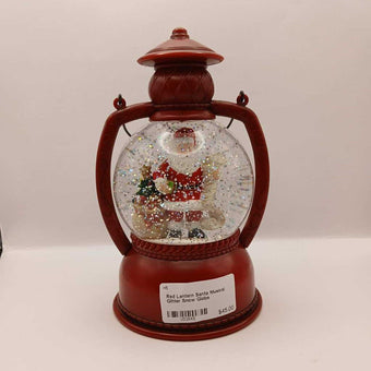 Red Lantern Santa Musical Glitter Snow Globe