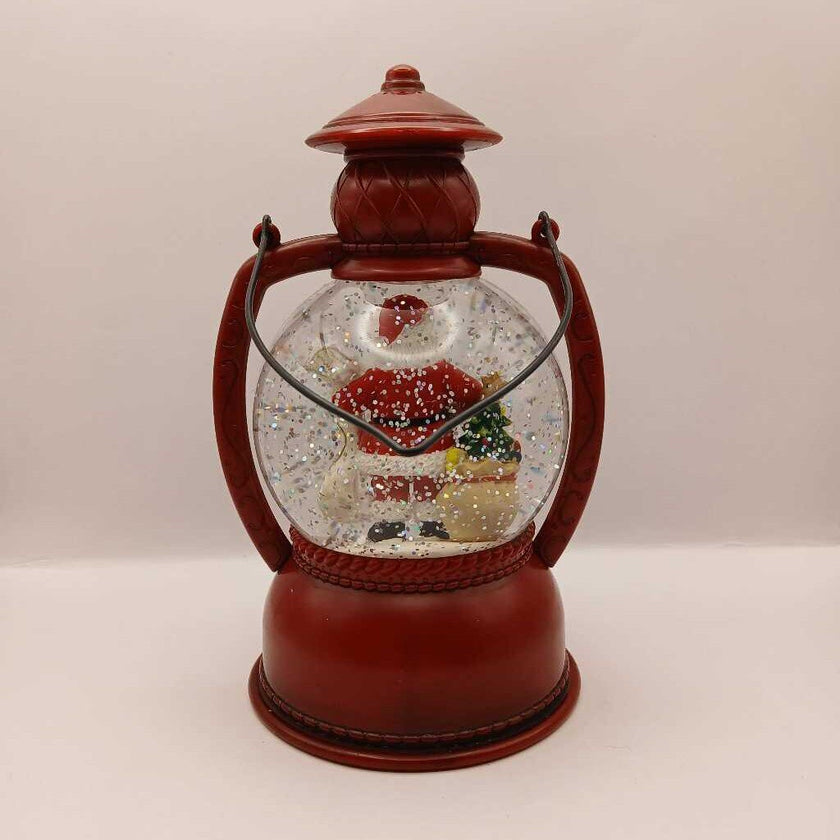 Red Lantern Santa Musical Glitter Snow Globe