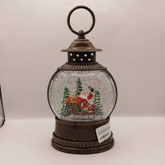 Brown Round Lantern Santa Sleigh Glitter Snow Globe