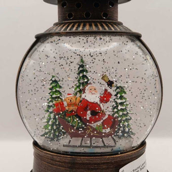 Brown Round Lantern Santa Sleigh Glitter Snow Globe