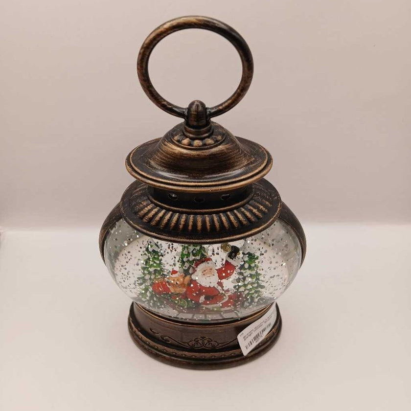 Brown Round Lantern Santa Sleigh Glitter Snow Globe