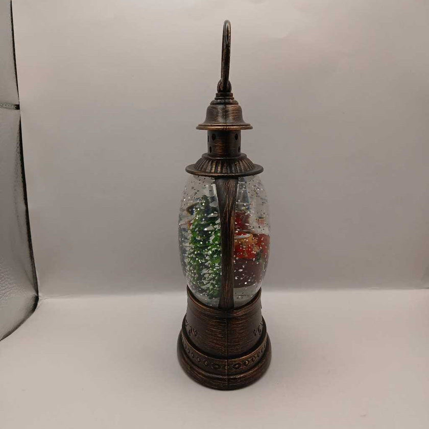 Brown Round Lantern Santa Sleigh Glitter Snow Globe