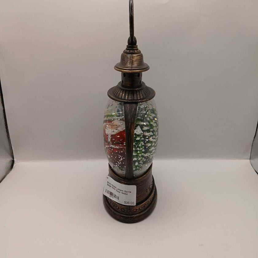 Brown Round Lantern Santa Sleigh Glitter Snow Globe