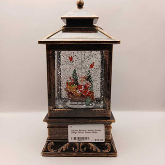 Square Brown Lantern Santa Sleigh Glitter Snow Globe