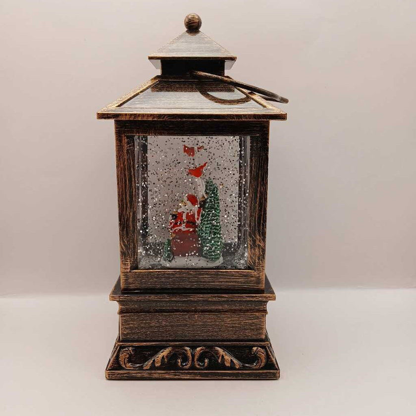 Square Brown Lantern Santa Sleigh Glitter Snow Globe