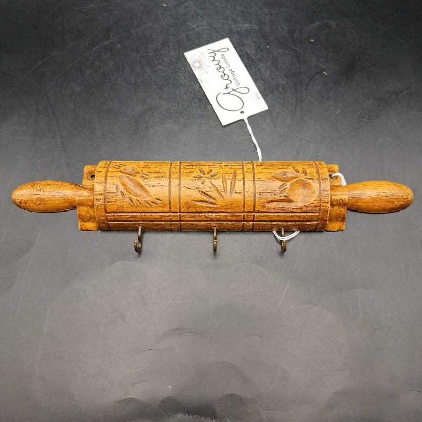 Vtg Hanging Hook Rolling Pin Woodland Creatures Springerle German Cookie Cutter