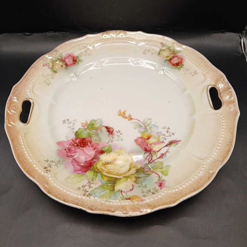 10 1/2' Roses Pattern Double handle plate. Shabby Chic Roses (P)