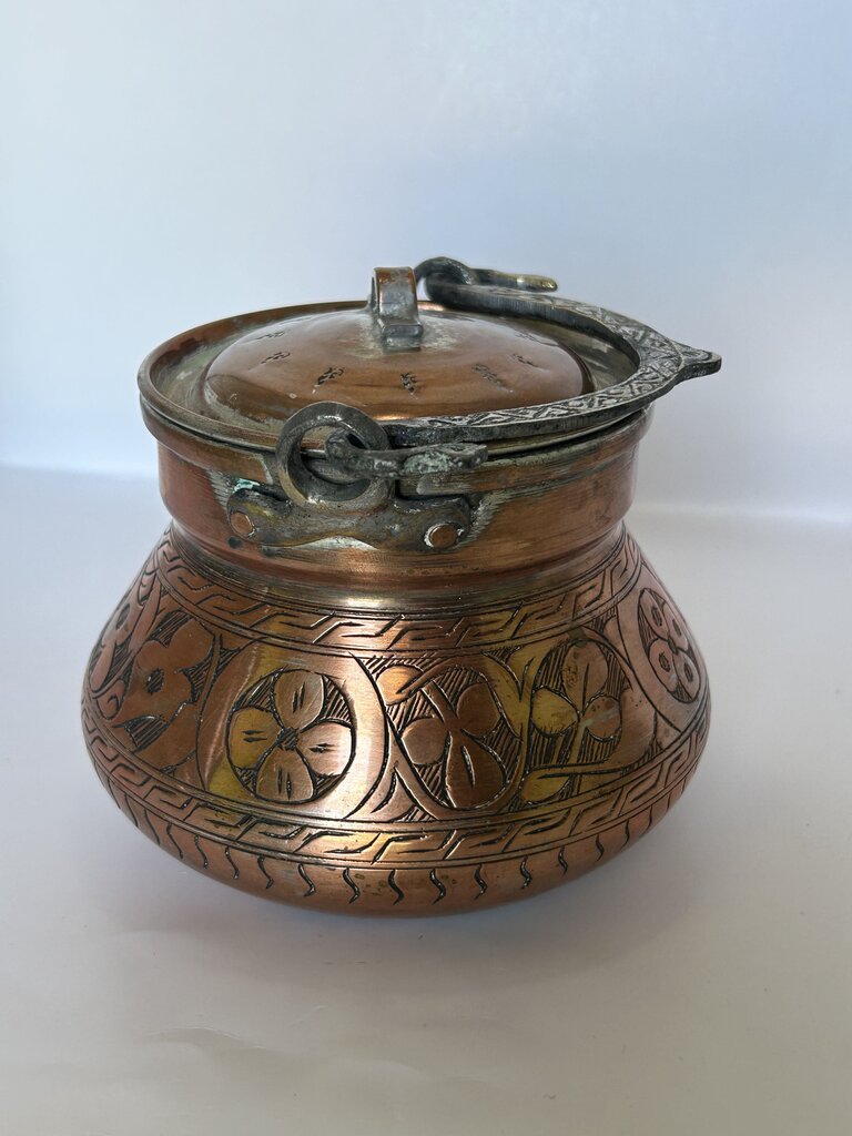 Vintage etched copper pot