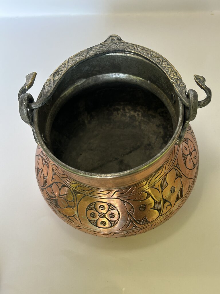 Vintage etched copper pot