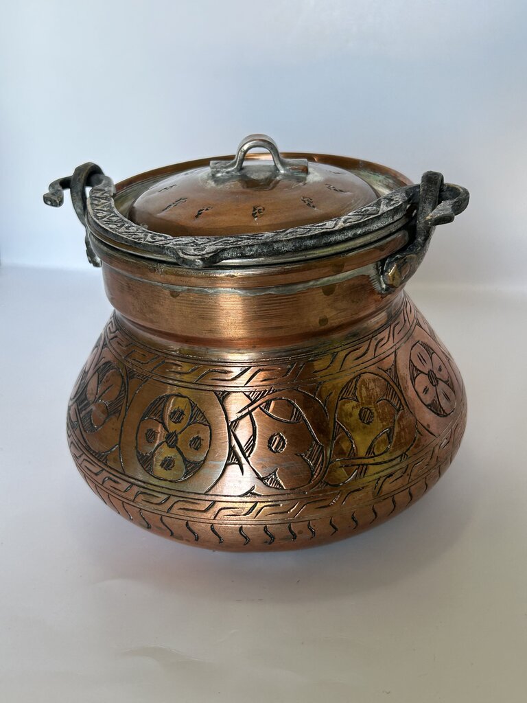 Vintage etched copper pot