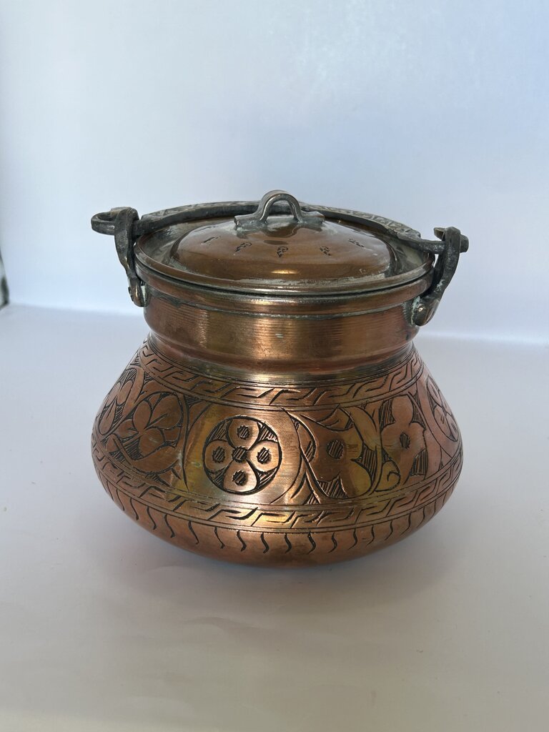 Vintage etched copper pot