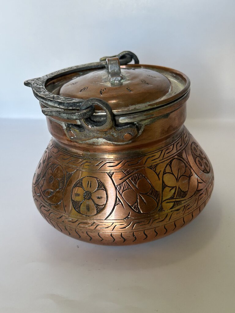 Vintage etched copper pot