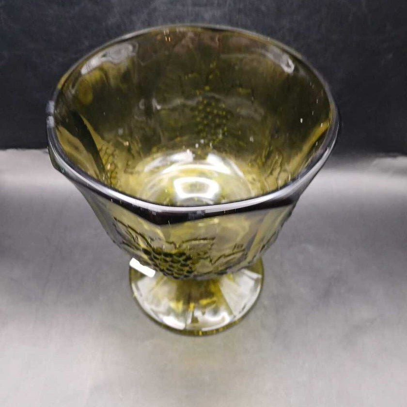 Olive green pedestal compote