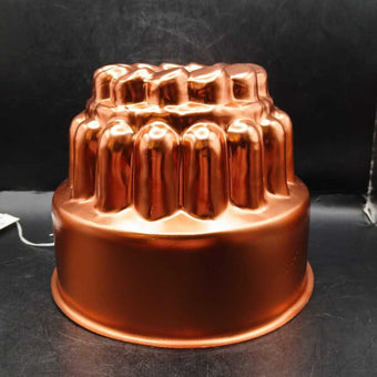 50s-70s Cake Jello Mold Bundt Pan Aluminum Copper Tone Large 3Tier 6