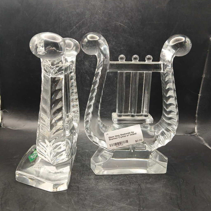 Glass Harp Bookends by Shannon Crystal of Ireland