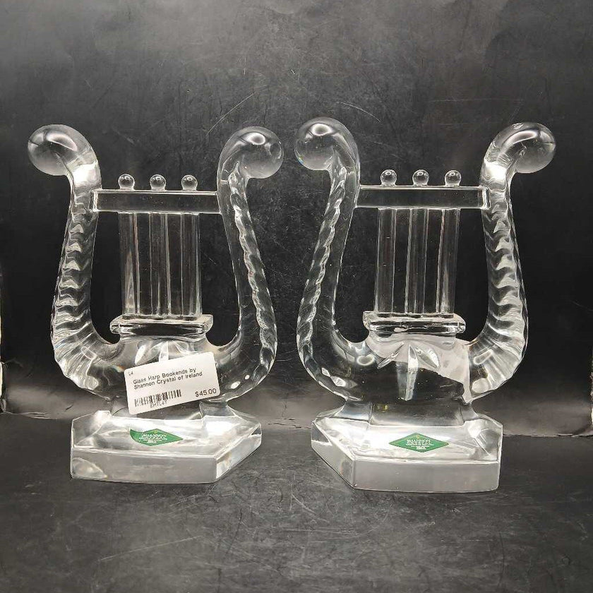 Glass Harp Bookends by Shannon Crystal of Ireland