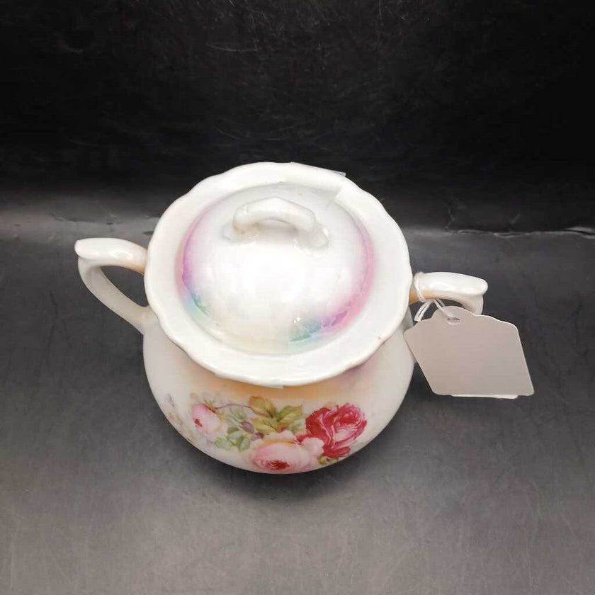 Vintage Lustreware Cabbage Roses Porcelain Germany Sugar Bowl + Lid