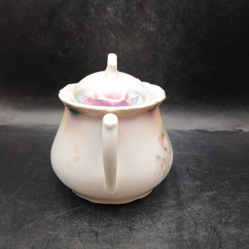 Vintage Lustreware Cabbage Roses Porcelain Germany Sugar Bowl + Lid