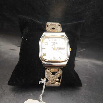 12K Black Hills Gold Leaves on Sterling Day +Date Quartz Watch