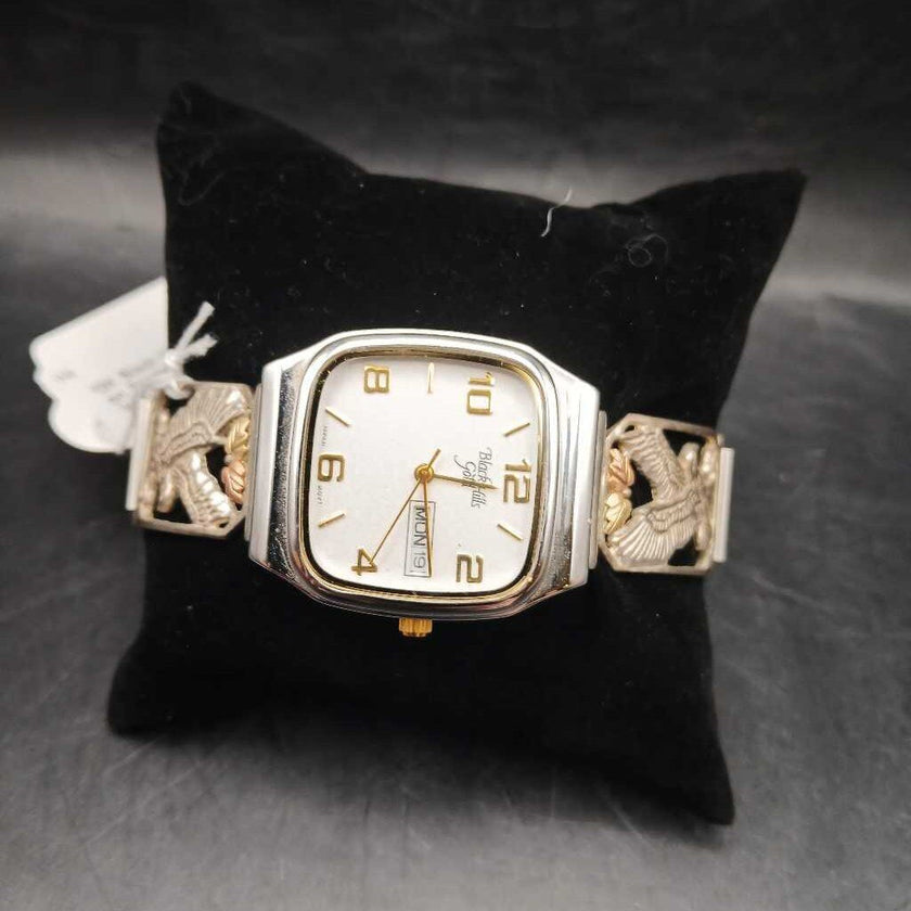 12K Black Hills Gold Leaves on Sterling Day +Date Quartz Watch