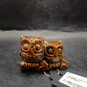 Vintage Tiny Porcelain Owls on Branch