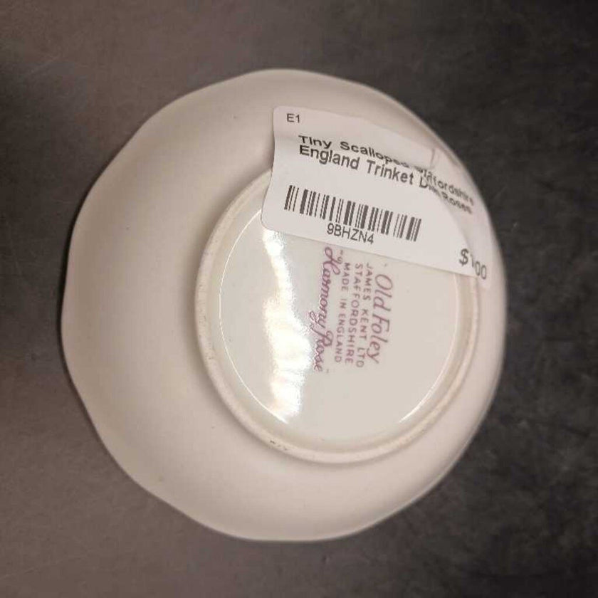 Tiny Scalloped Staffordshire England Trinket Dish Roses