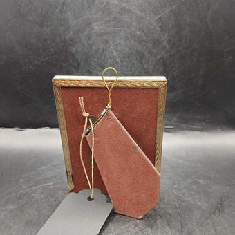 Vintage Brass 3x5 Framed with Vintage Print of Dogs with Chinoiserie Decor