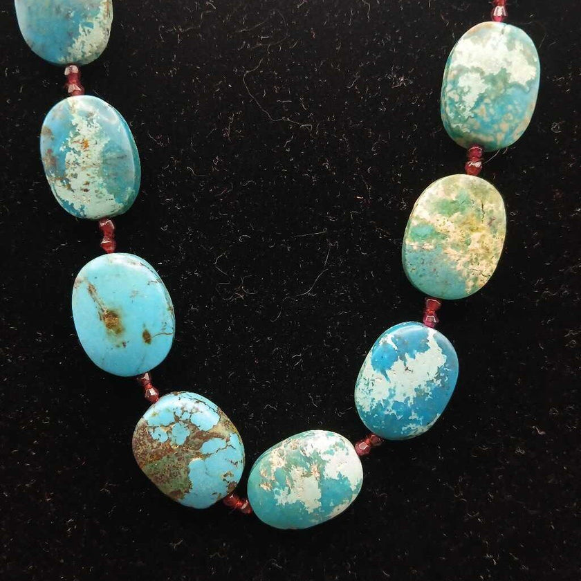 Oval Turquoise Gemstone Necklace Sterling Clasp