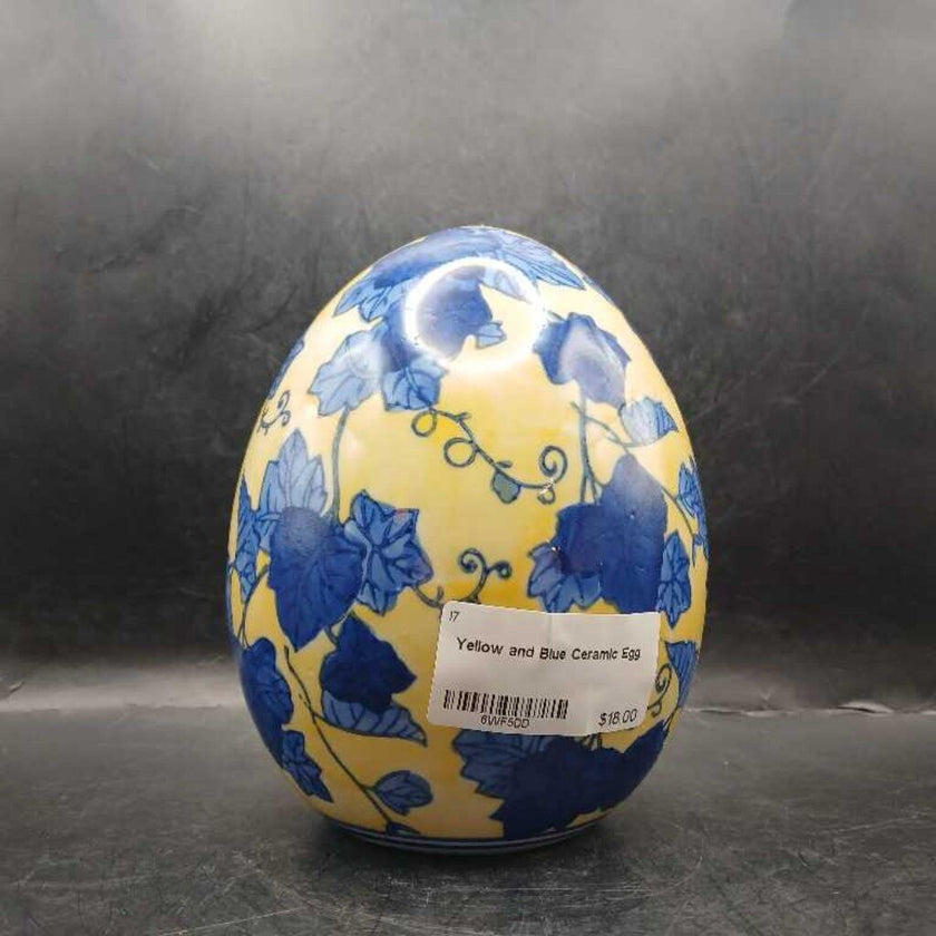 Yellow and Blue Ceramic Egg