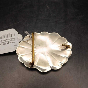 Vintage 1960's Native American Belt Buckle Sterling with applied Leaves and Natural Turquoise Nuggets