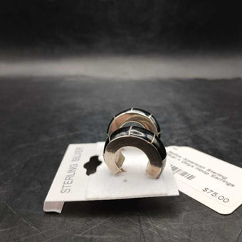 Native American Sterling Silver + Onyx Hoop Earrings