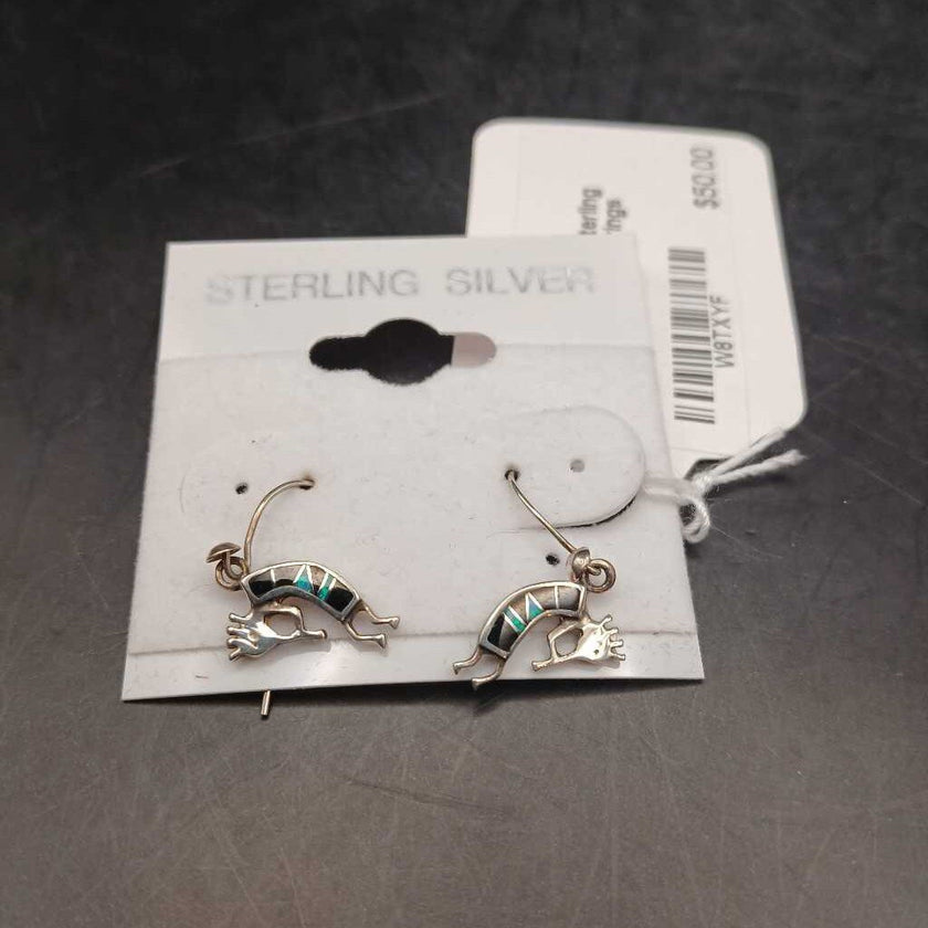 Native American Sterling Kokopelli Inlay Earrings