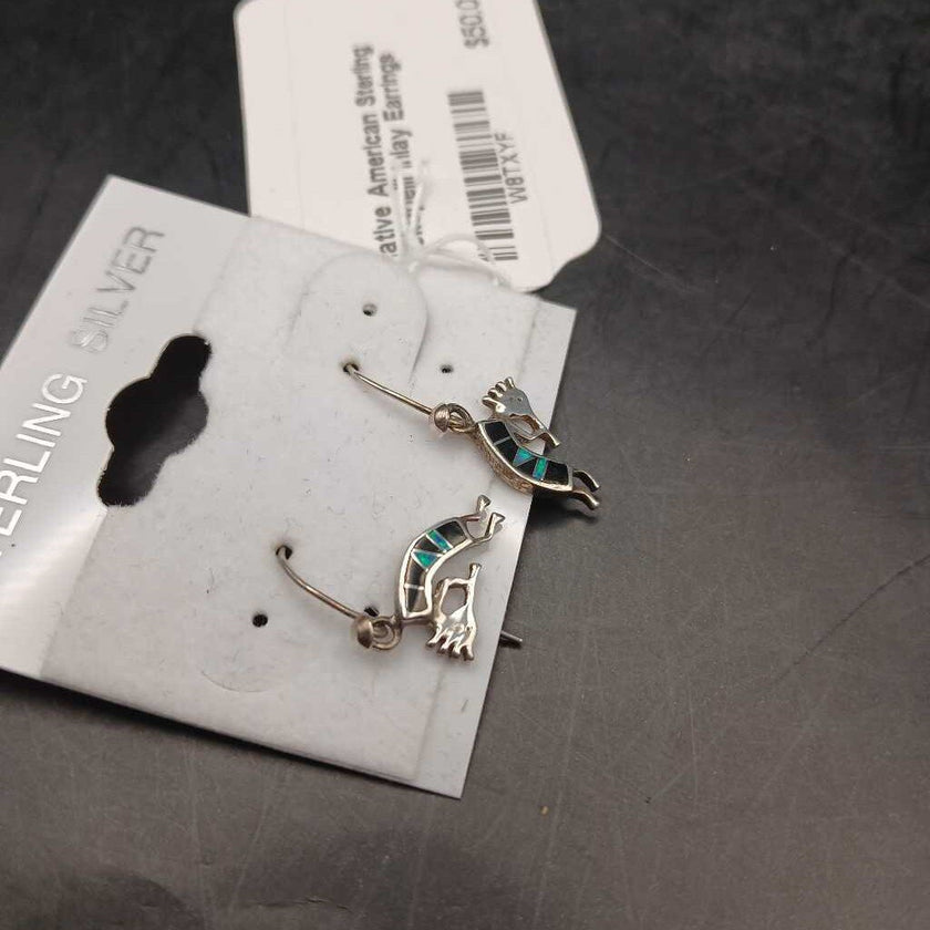 Native American Sterling Kokopelli Inlay Earrings