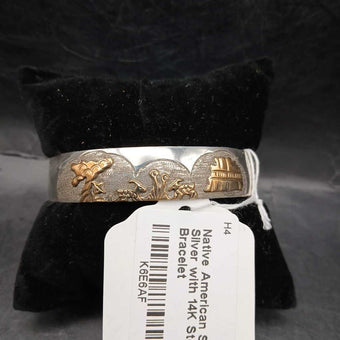 Native American Sterling Silver with 14K Storyteller Bracelet
