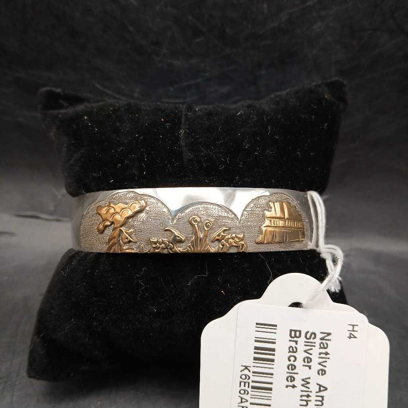 Native American Sterling Silver with 14K Storyteller Bracelet