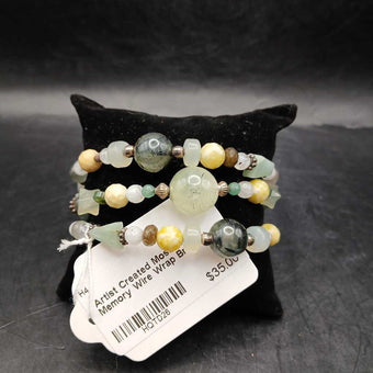 Artist Created Moss Agate Memory Wire Wrap Bracelet