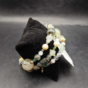 Artist Created Moss Agate Memory Wire Wrap Bracelet