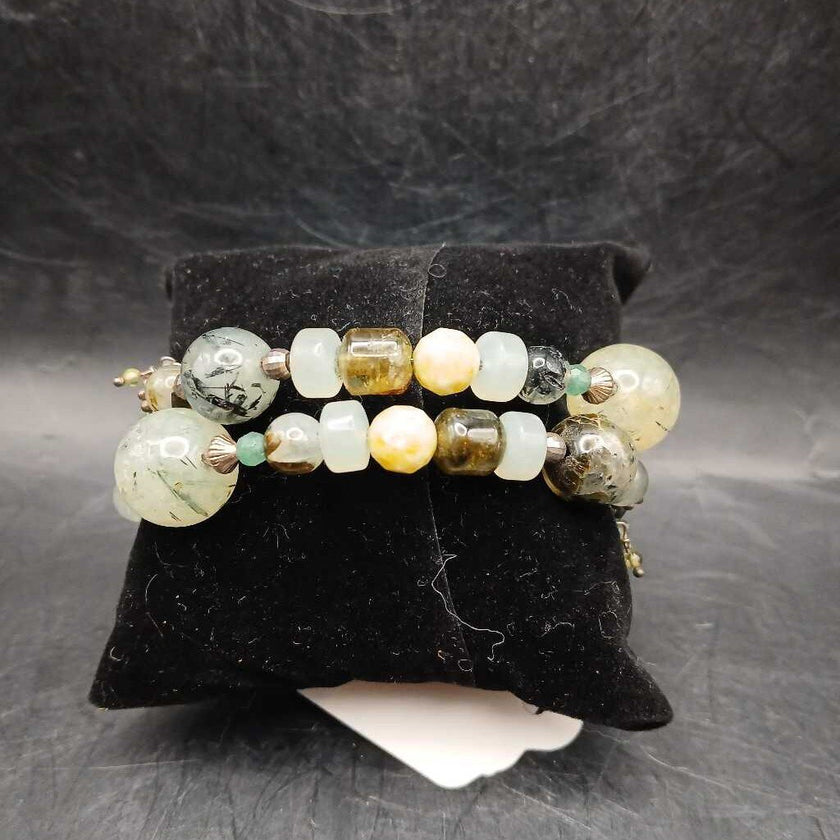 Artist Created Moss Agate Memory Wire Wrap Bracelet