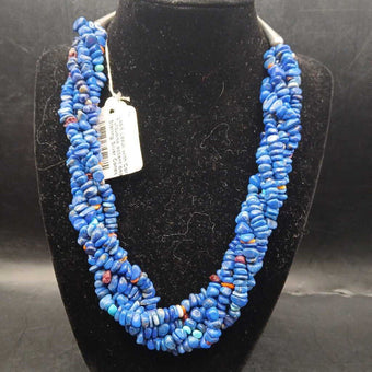 Lapis Lazuli with Coral + Turquoise accent beads with Sterling Silver Cones and Clasp