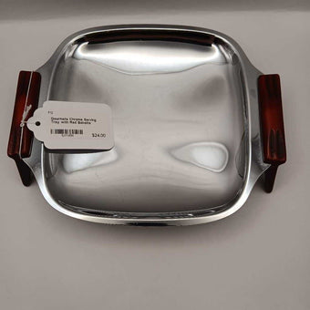 Gourmets Chrome Serving Tray with Red Bakelite