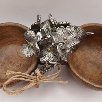 Acacia Teak woof 2 Bowl serving tray silver handle